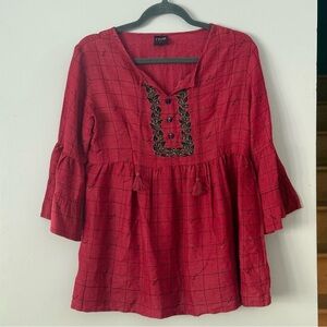 🌻Hiva Global Fusion Desi Red Embroidered Blouse